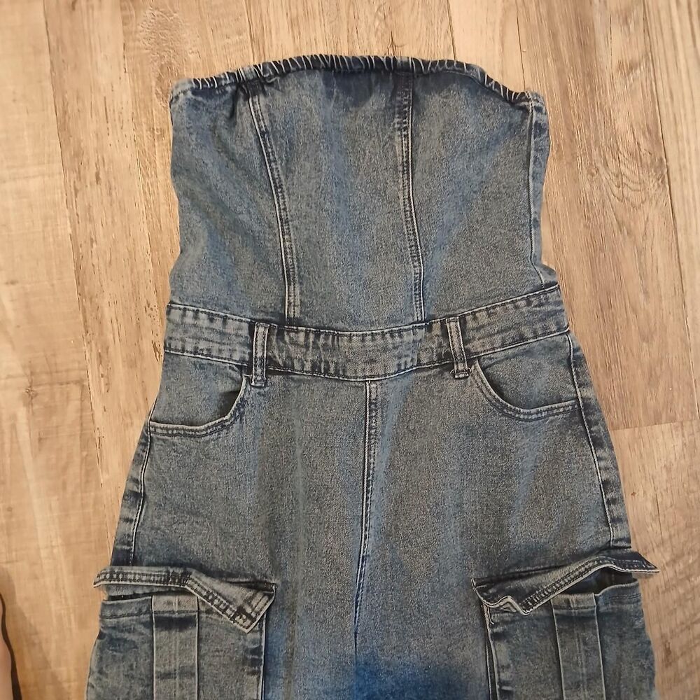 Fourteen Twelve Women's Blue Strapless Dungarees Overalls Streetwear Size M - Picture 4 of 6
